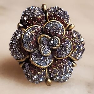 Vintage Signed Heidi Daus Swarovski Rhinestone Dome Flower Statement Ring, Siz 7